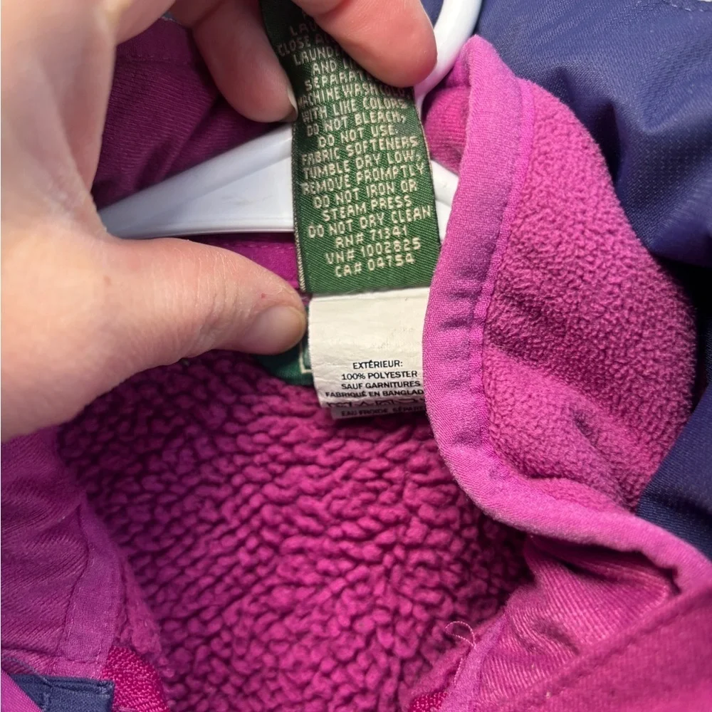LL Bean Jacket Girls Size 4 Purple Pink 3 In 1 Fleece Lined Hooded Outdoor